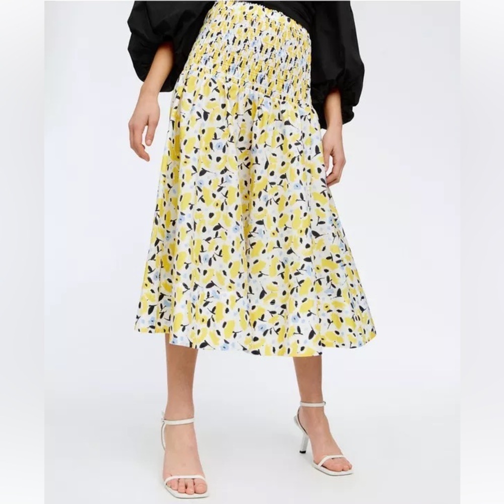 TANYA TAYLOR Lyla Floral Yellow Multi Cotton Smocked Midi Skirt NWOT Size 3X